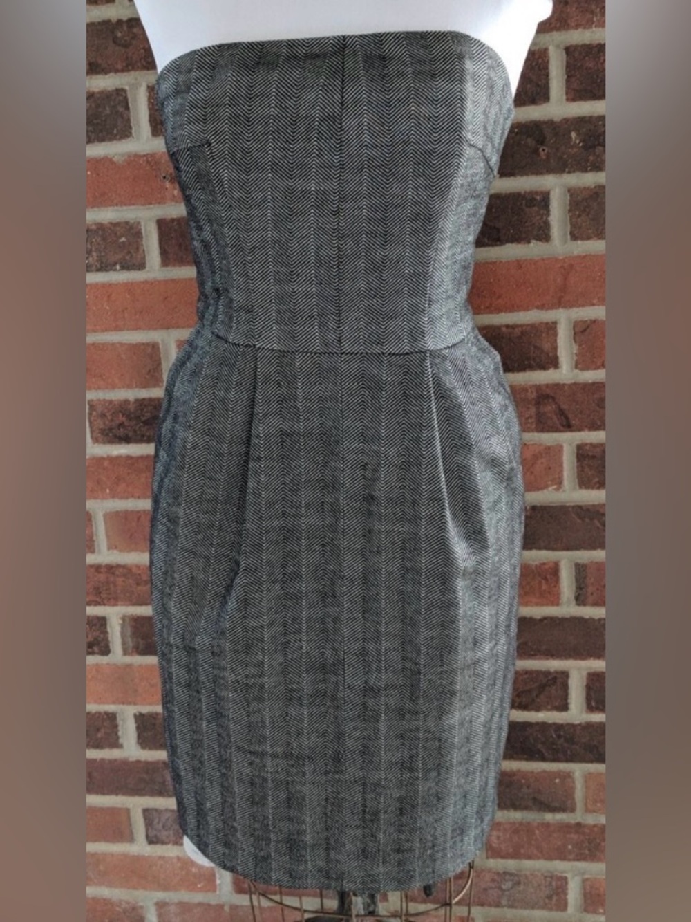 Express Women's Gray Wool Herringbone Strapless Tube Dress, Size 10